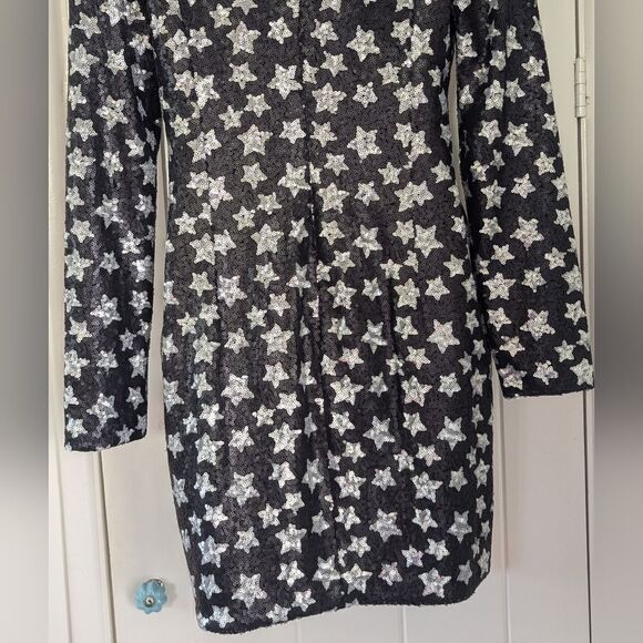 Black Halo Sequin Stars Dress 10 Whimsigoth Fairy Rebel Punk Glam Celestial - Picture 8 of 10